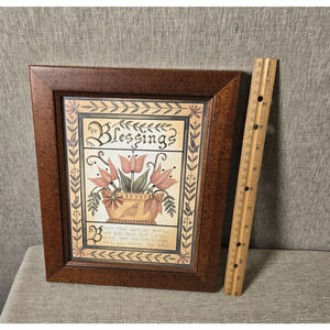 Blessings Christian Wall Art Framed Print Flowers Folk Art Floral Home Decor